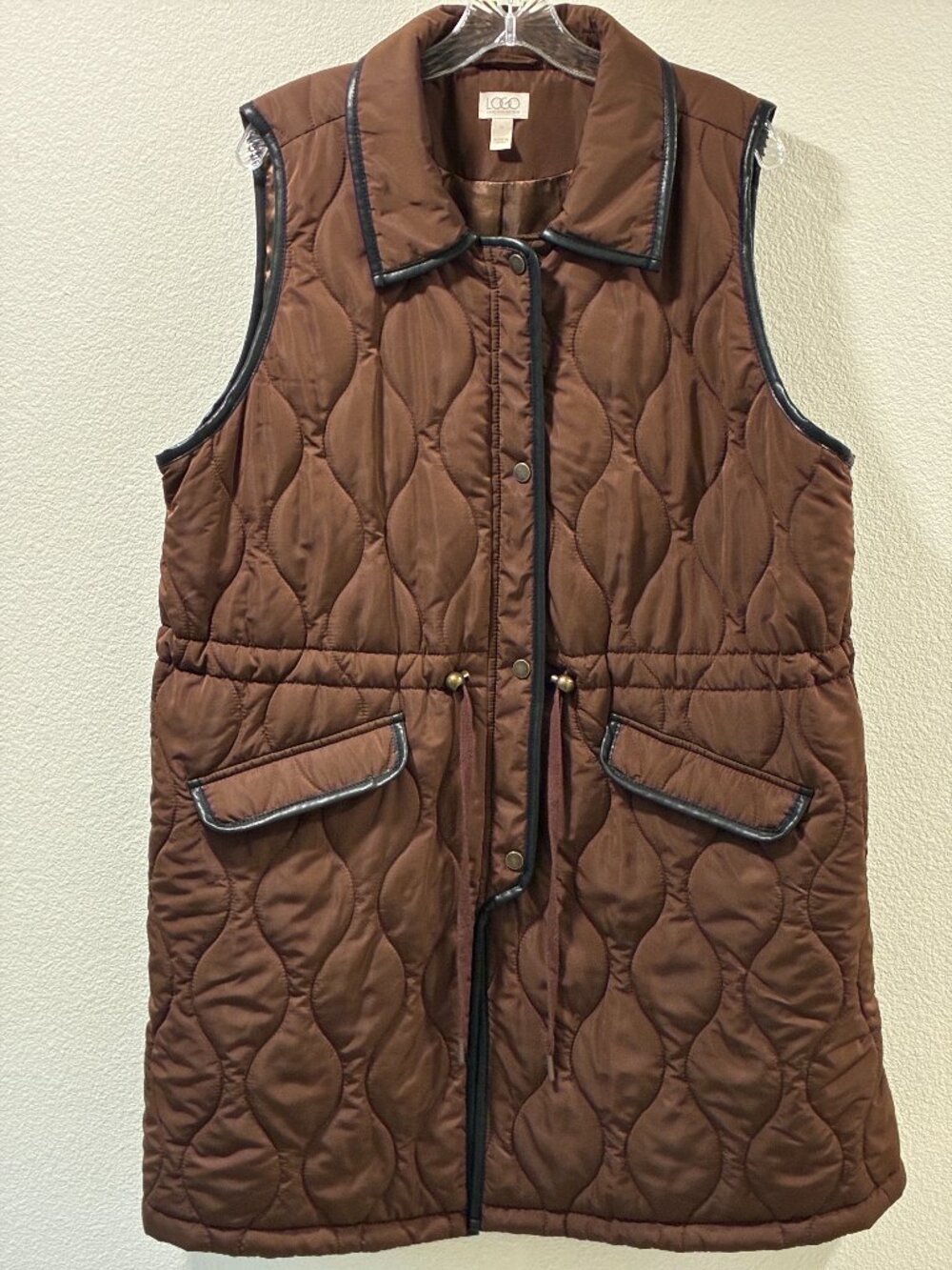 LOGO Lori Goldstein Brown Sleeveless Long Diamond Quilt Puffer Vest Women 1X